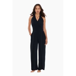 Magicsuit Black Halter Jumpsuit Cover Up Medium Wide Leg Swim Coverup Resort